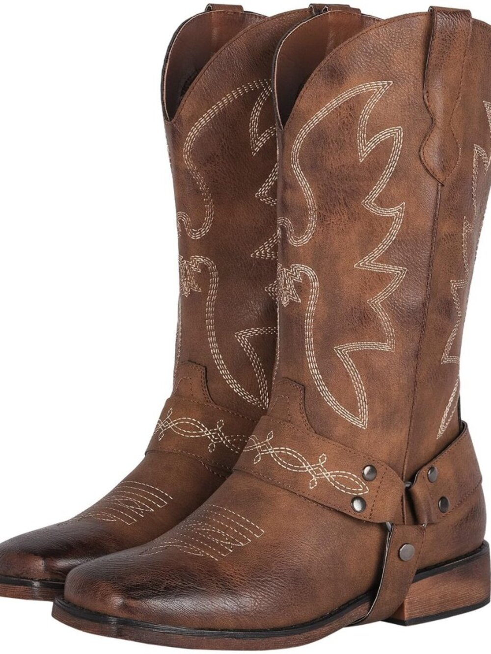 Women's Buckle Strap Wide Calf Cowboy Boots